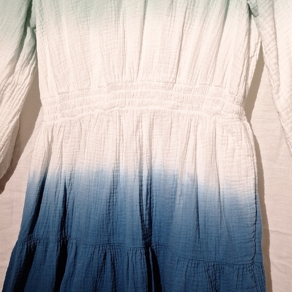 Boho Cotton Midi Dress, Blue Green Ombre, Universal, Sz 10, NWOT - Picture 5 of 13